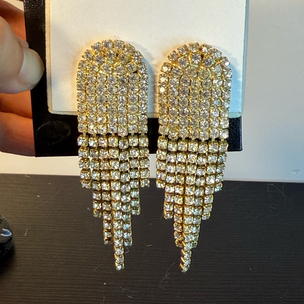 Vintage Gold and Rhinestone Crystal Earrings
